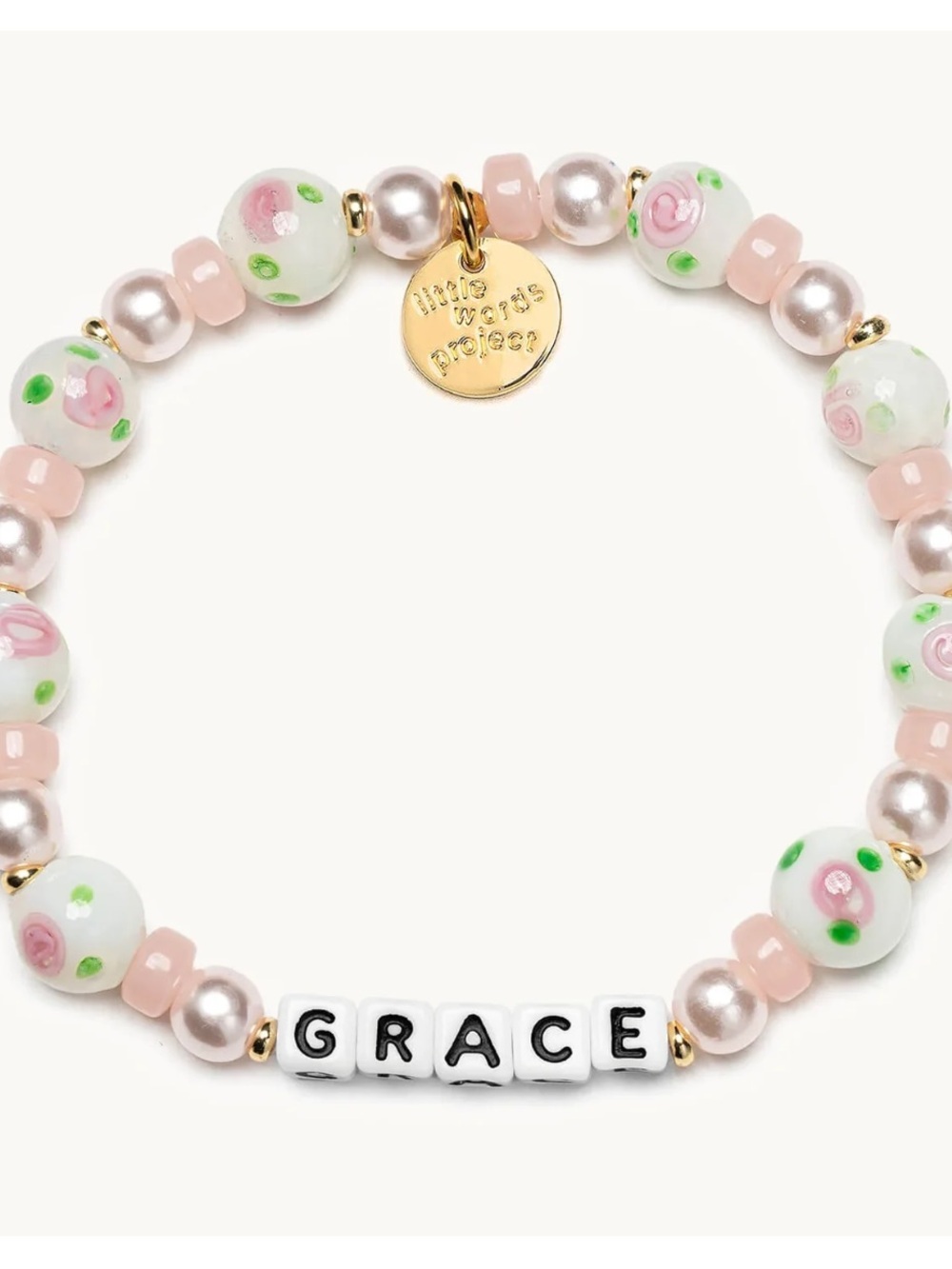 NEW Little Words Project Lovestruck GRACE Pink Floral & Pearl Beaded Bracelet